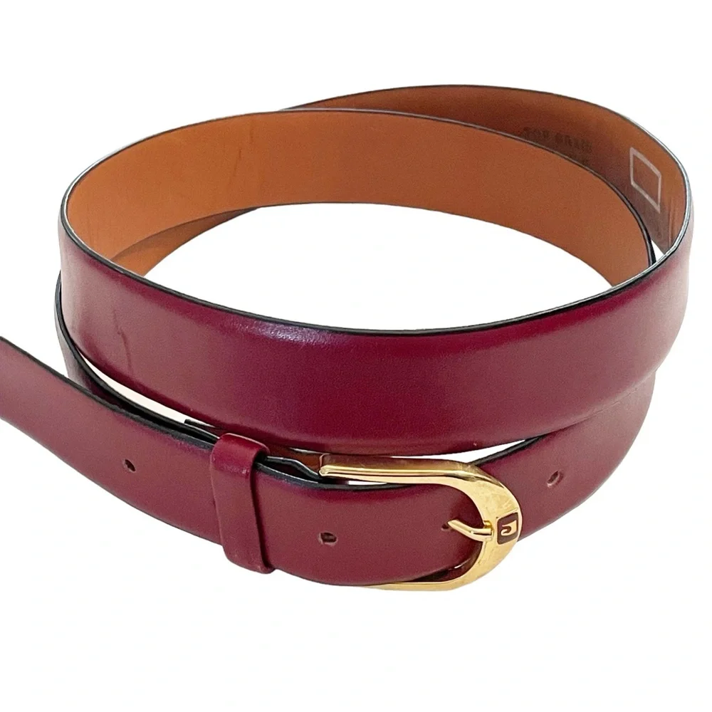 Pierre Cardin Vintage Men’s Size 38 Red Top Grain Cowhide Skinny Belt Gold